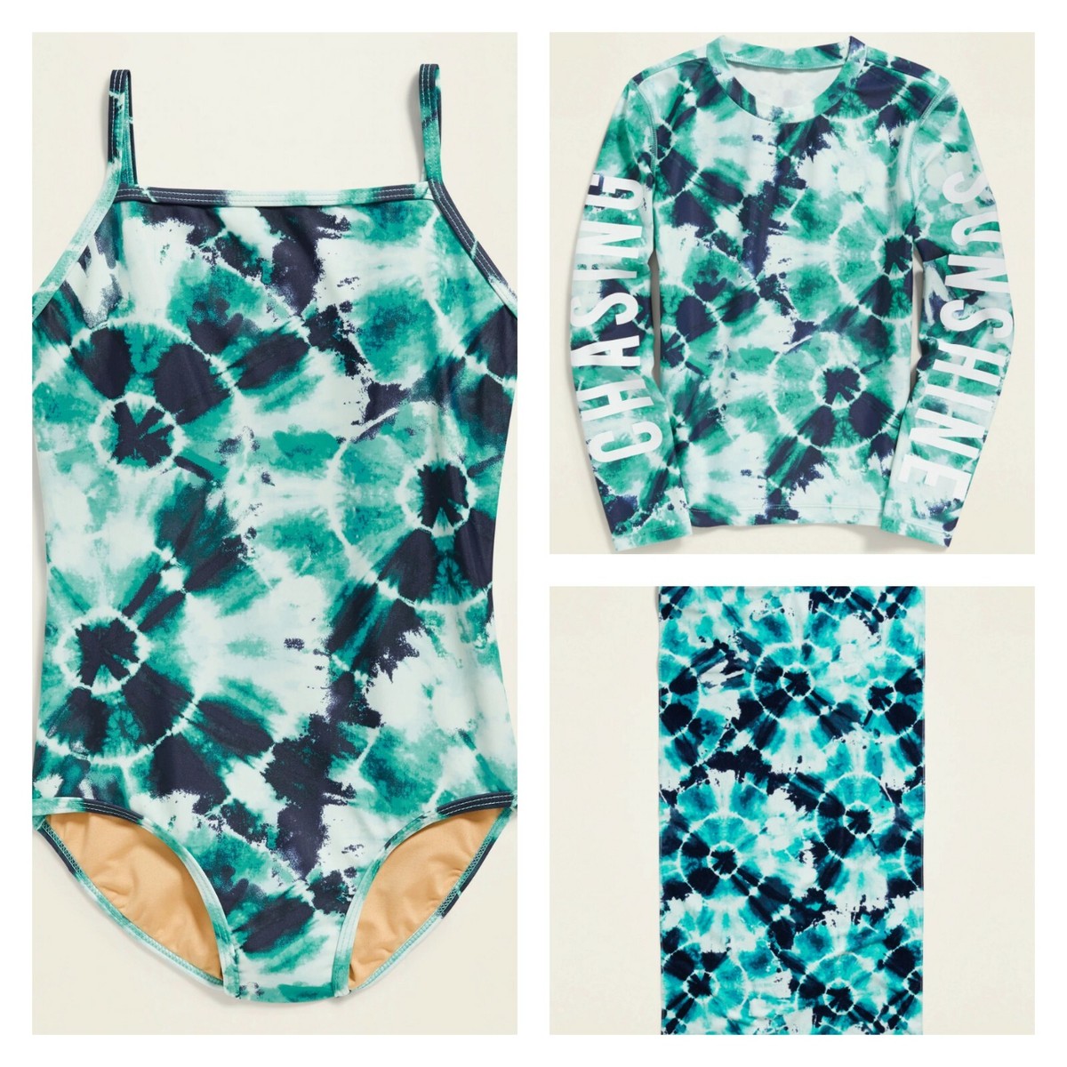 Old Navy Gap Girls Tie Dye Rashguard Swim Suit Towel Set NWT M Medium 7-8  SPF 50