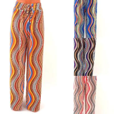 Damen Breitbein Palazzo Hose lang plissiert gerades Bein Retro Welle Plus