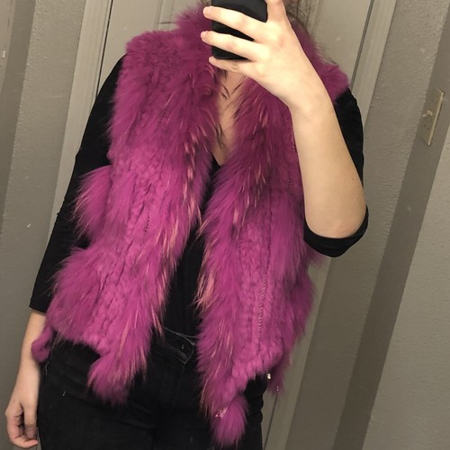 Purple Pink Rabbit Raccoon Fur Vest Sz 