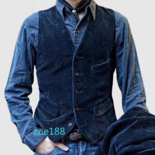 Men's Tooling Vest Corduroy Vest Casual Jacket British Style Waistcoat Western - Picture 3 of 24
