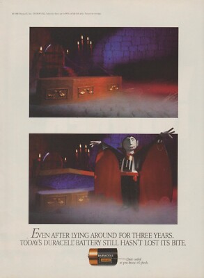 1988 Duracell Batteries - Vampire Count Dracula Coffin - Magazine Print Ad Photo