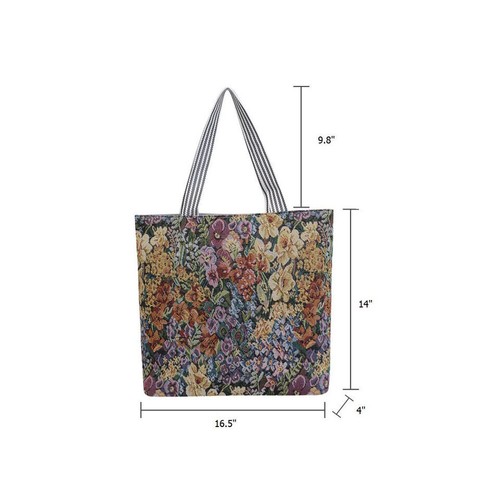 Tapestry Design Reusable Shopper - Top Zipper - Large Floral Tote - Picture 2 of 3