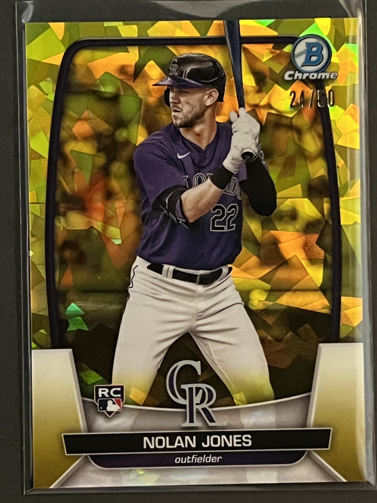 2023 Bowman Chrome Sapphire Rockies Nolan Jones RC #4 - SP Yellow Rookie # 24/50