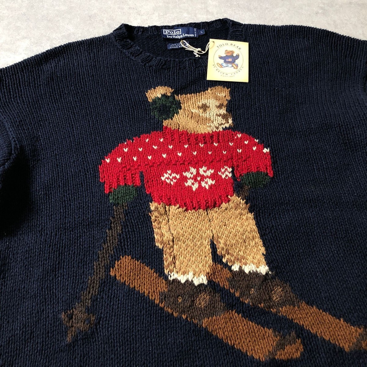 Polo Ralph Lauren HAND KNIT Sweater Polo Bear Ski Navy Men's Size