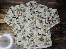 Columbia Performance Hunting Gear Deer Print Long Sleeve Button Up Shirt Men's L