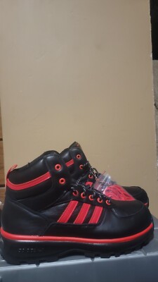 Adidas Chasker Boots Varsity Black Red Leather Sz 10 DEADSTOCK