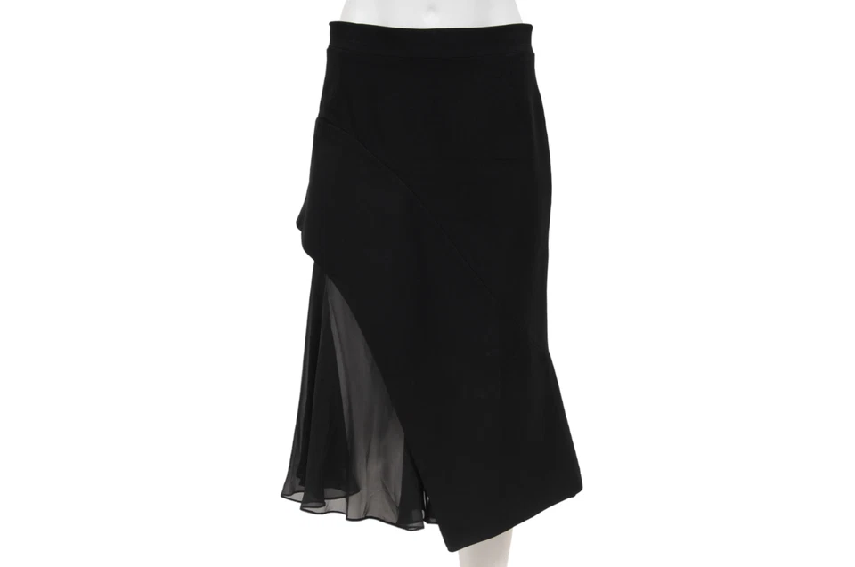 Saia Midi Assimétrica Feminina Givenchy IT 44 EUA 12 Preta Viscose Semi Transparente Babado - Imagem 2 de 4