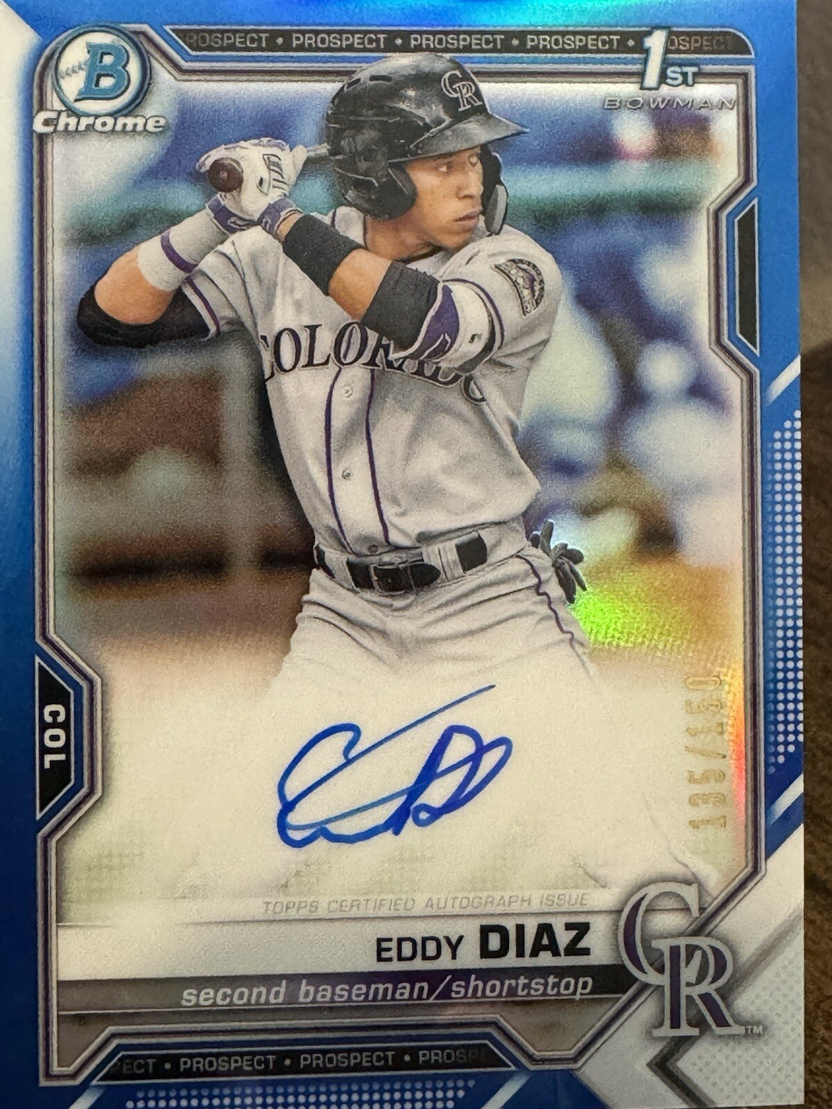 2021 Bowman - Chrome Prospects Autographs Blue Refractor #CPA-ED Eddy Diaz /150