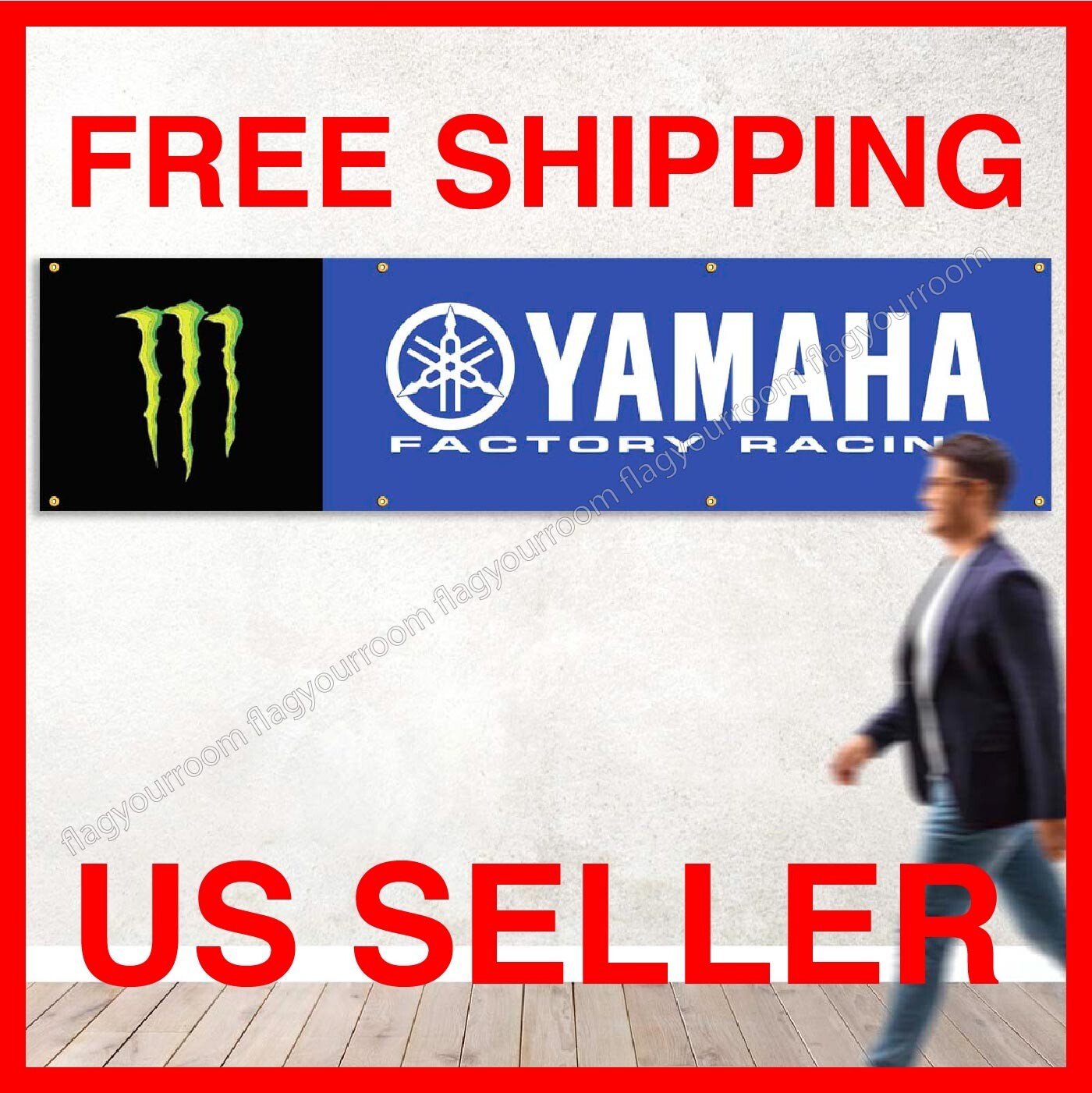 Monster Energy YAMAHA Factory Racing Sign Banner Premium 2x8 ft Flag Supercross