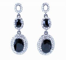 3-TIER AUSTRIAN CRYSTAL RHINESTONE BLACK CHANDELIER DANGLE EARRINGS STUD E2074B