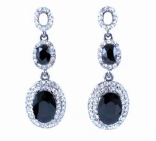 3-TIER AUSTRIAN CRYSTAL RHINESTONE BLACK CHANDELIER DANGLE EARRINGS STUD E2074B