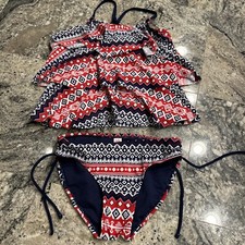 Justice Girls 12 Euc Red White Blue Tankini Swimsuit Bathing Suit
