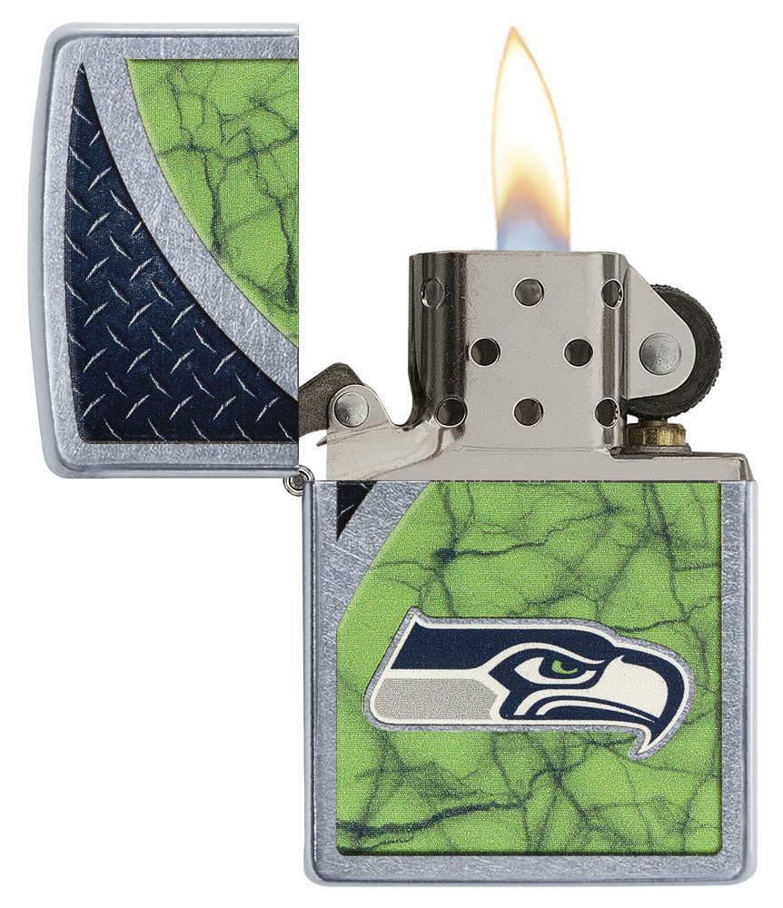 Zippo Street Chrome Lighter With Seattle Seahawks Logo, 29378, New