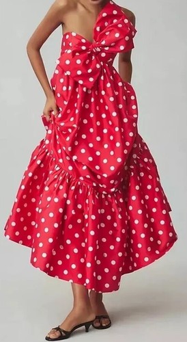 Anthropologie Atsu Sally Bow Midi Maxi Dress Red Polka Dot M $248 Boho Glam - 第 4/8 張圖片