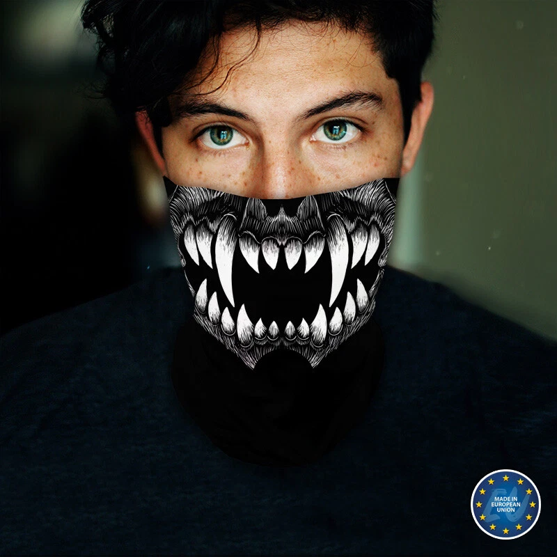 Washable Fabric Face Cover Neck Gaiter White Beast Skull Head Design V EU Made - Image 3 of 4