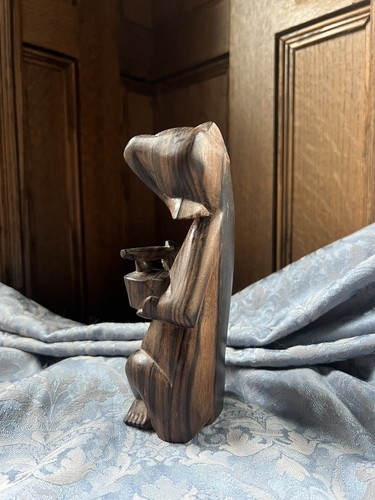 Vintage Rosewood Wood Carving of A Seated Man Holding a Vessel/Drum - 第 4/15 張圖片
