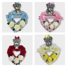 Teddy bear grave or Funeral Flowers Wreath Memorial Grave Tribute Heart