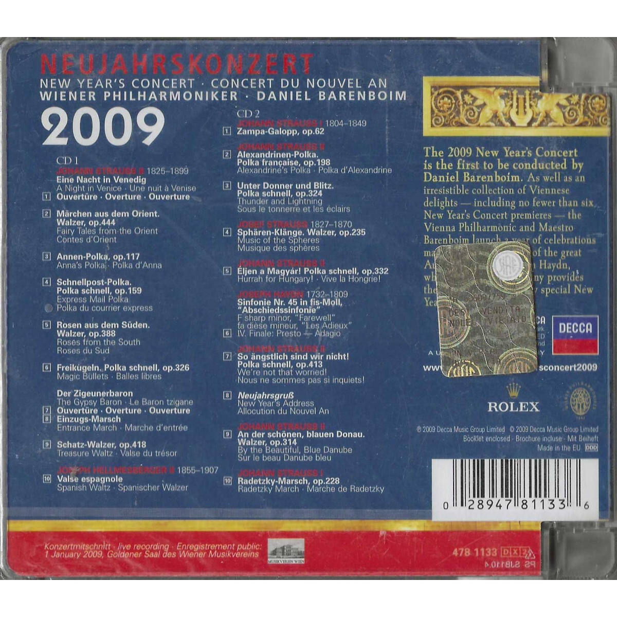 Barenboim, Wiener Philharmoniker CD New Year's Concert 2009