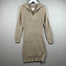 Olive & Oak Knit Dress Womans Small Biege Fitted Zipper Chunky Quarter Zip Cozy