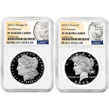 2025-S Proof $1 Morgan and Peace Silver Dollar 2pc Set NGC PF70UC FR Morgan