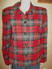 VTG BEDFORD FAIR WOOL BLEND RED GRAY PLAID BLAZER SIZE 10 NEW MEDIUM ACADEMIA