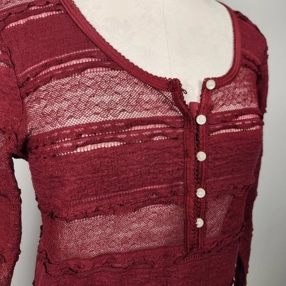 ASO Katherine Pierce Vampire Diaries Borgoña Encaje Transparente Henley Talla M Merlot Foto 4 de 4