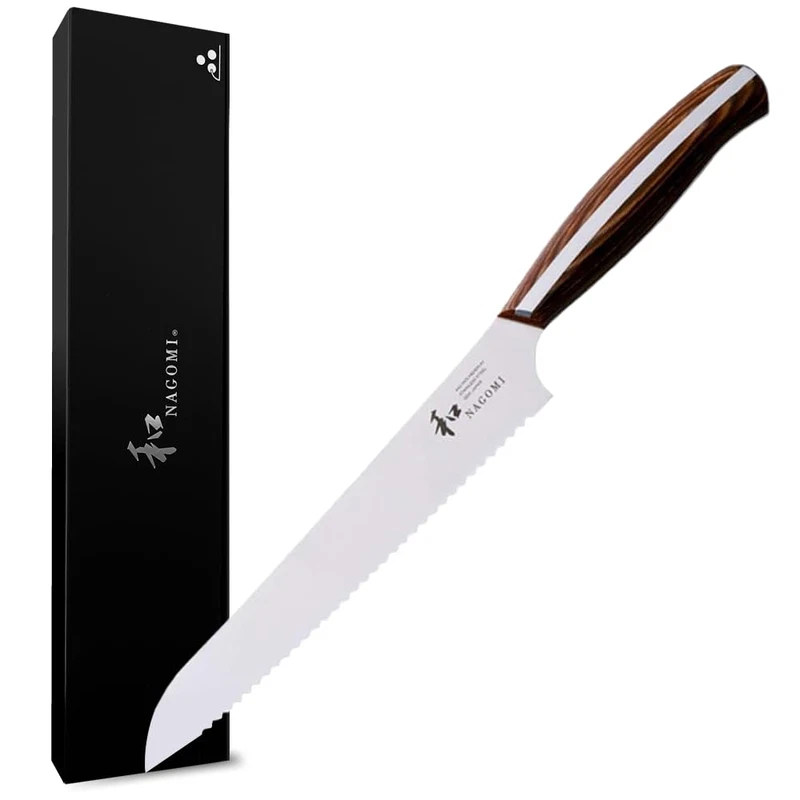 Nagomi 8 Inch Serrated Bread Knife Stainless Steel Hrc58 Ultra-Sharp Serrated
