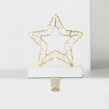 Lit Outlined Wire Star Xmas Stocking Holder Gold Battery Operated Wondershop