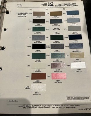 Vintage 1981 Volkswagen, Audi & Porsche Paint Chip Color Code Sheet Ditzler PPG