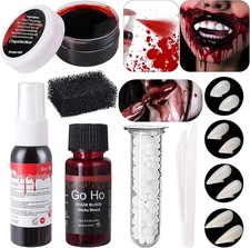 Vampire Blood and Fangs Makeup Kit,4 Pairs Vampire Fangs Costume 4 Size Fake