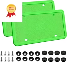XCLPF Silicone Green License Plate Frame Covers 2 Pack- Front and Back 