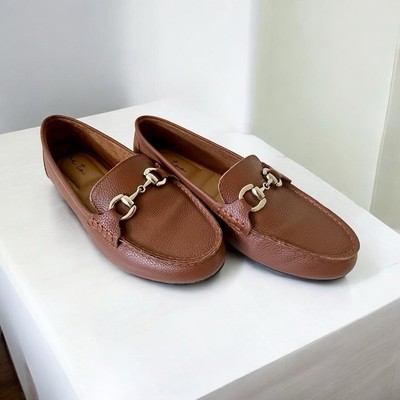Me Too Dayne1 Brown Leather Bit Loafers 8M Women s Driving Flats EquestrianStyle
