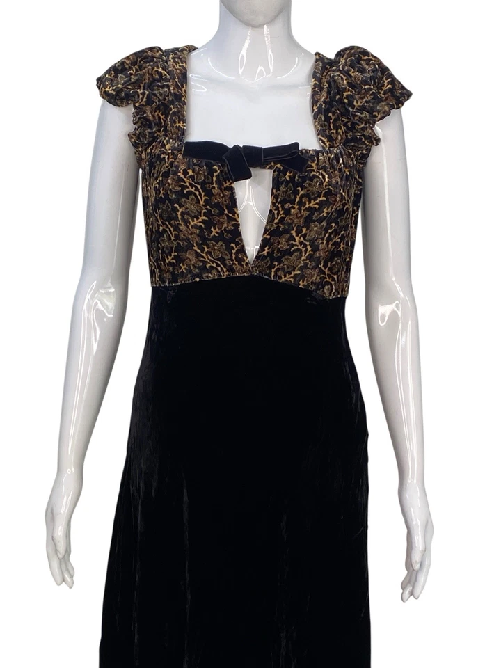 Maxi Vestido Largo Doen Para Mujer Estampado Floral Terciopelo Negro Plisado Talla XS Foto 2 de 4