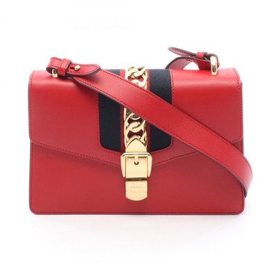 GUCCI Sylvie Small Webline Schultertasche 4218821 Leder Rot GHW Gebraucht Damen