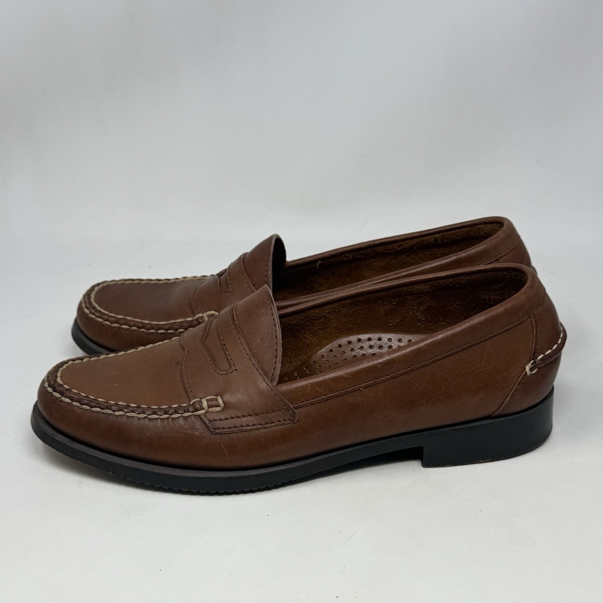 LL Bean Penny Loafers Mens 8.5 D Tan Brown Leather Slip On 
