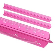 2 Pcs 7 Inch Metric Architectural Triangular Scale Ruler Large Scale, Rose Red