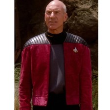 Captain Picard Red Suede Jacket Star Trek TNG Cosplay Jacket