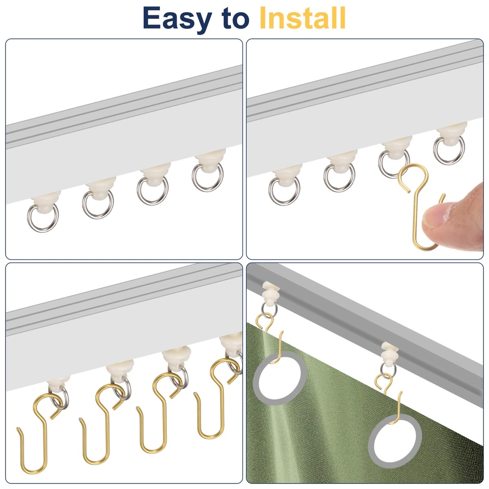 50 Sets Curtain Track Glider Pulley Curtain Track Rollers with Hooks,White/Black - Image 3 of 4