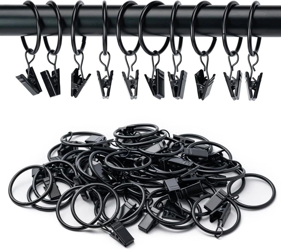 Paquete de 36 anillos de cortina 1,26 con clips perchas de cortinas de metal para 1 varilla negro Foto 3 de 4