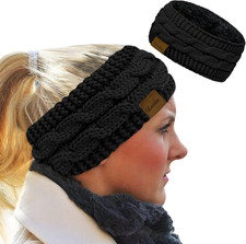 Womens Ear Warmers Headbands Winter Warm Fuzzy Cable Knit Head Wrap Fleece Lined