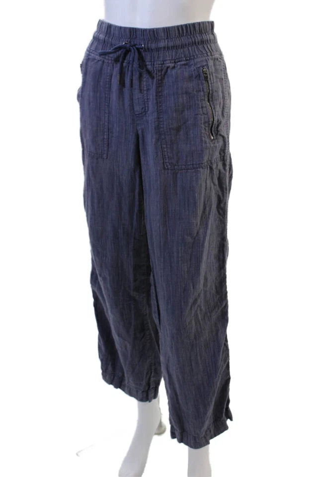 Pantalones cargo recortados de lino a rayas azul oscuro Athleta para mujer talla 4 Foto 2 de 4