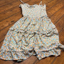 Jessica Simpson Womens Floral Smocked Tiered Ruffle Mini Sun Dress Small White