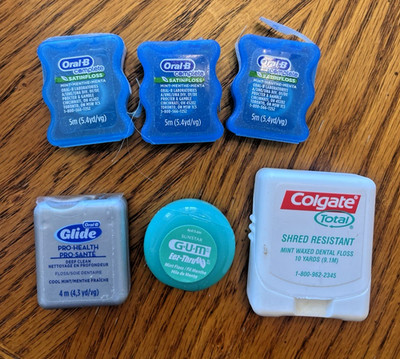 Oral B Glide Colgate Gum Floss Travel Lot 6 Packs Pro Health Complete Satin ++