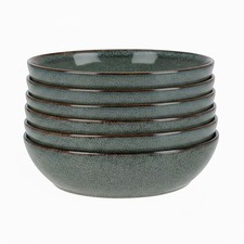 Set of Blue Brown Stoneware Deep Plates, Ceramic Reactive Glaze Pasta Bowls