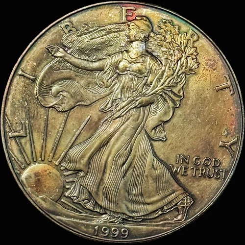 1999 P American Silver Eagle $1 Coin Monster Toned Toner Bus Strike .999 Silver
