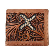 Twisted X Leather Bifold Wallet XRC-B6 Floral Tan with Gold Embroidered X