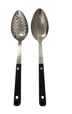 Vtg Flint Ekco Stainless Basting & Ekco Vanadium Slotted Serving Spoon Set USA