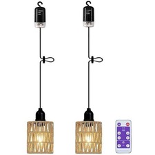 2X Battery Operated Pendant Light Outdoor Chandelier for Gazebo Hanging Brown 
