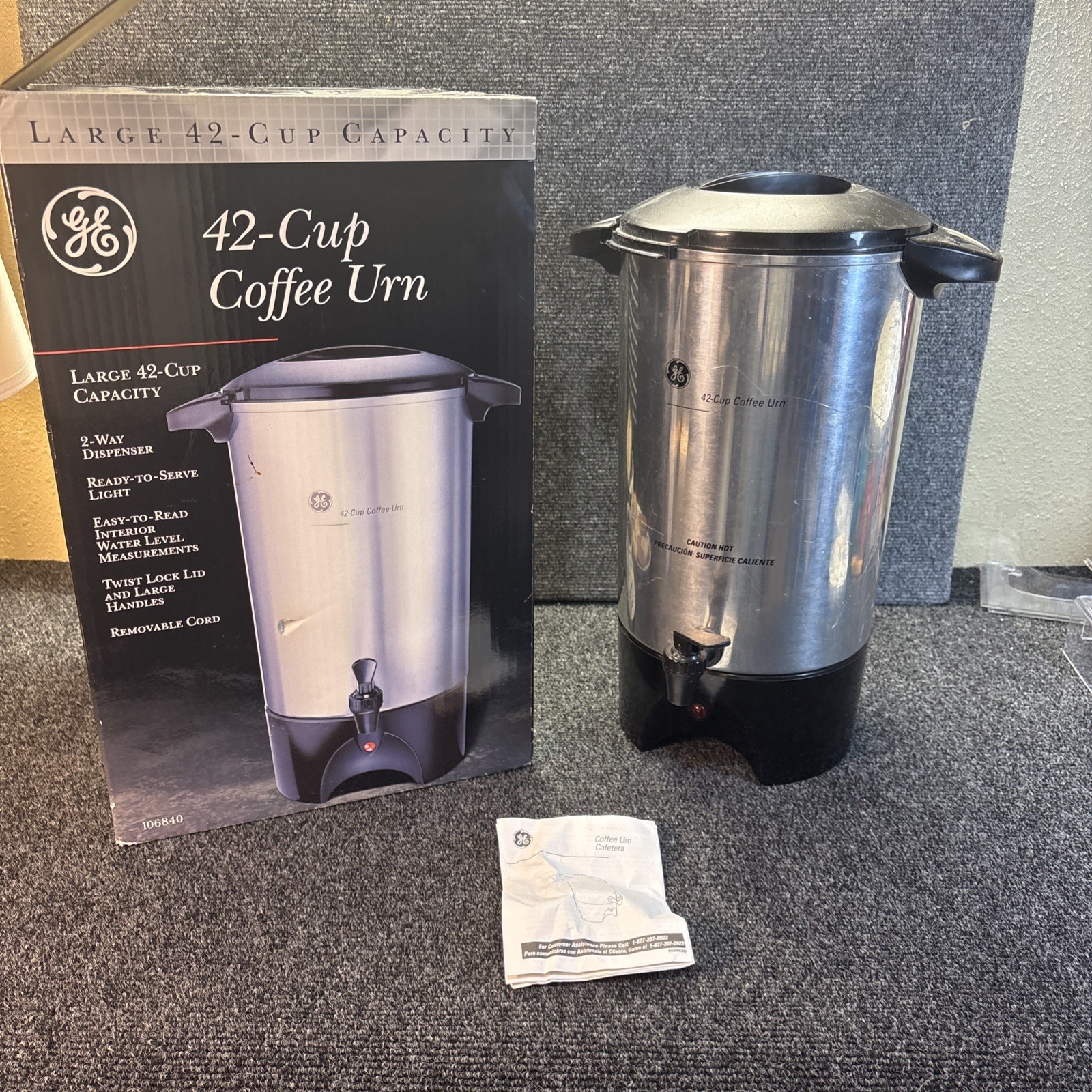 GE~42-Cup Coffee Urn~106840~Large Stainless Percolator One-Hand Dispense w/Cord