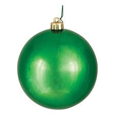Pemberly Row 4" Plastic Ball Ornaments in Shiny Green Set of 6 